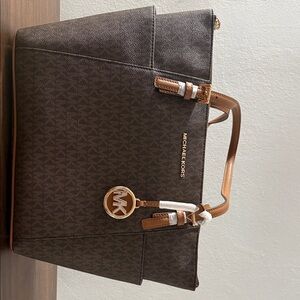Michael Kors Dark Brown Tote with Tan Accents